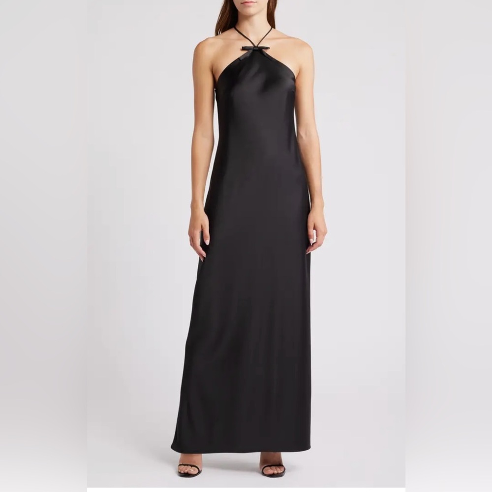 Wayf Black Halter Maxi Slip Dress